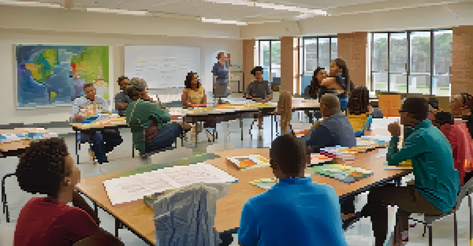 An educational workshop in a Detroit community center with adults listening to an instructor.
