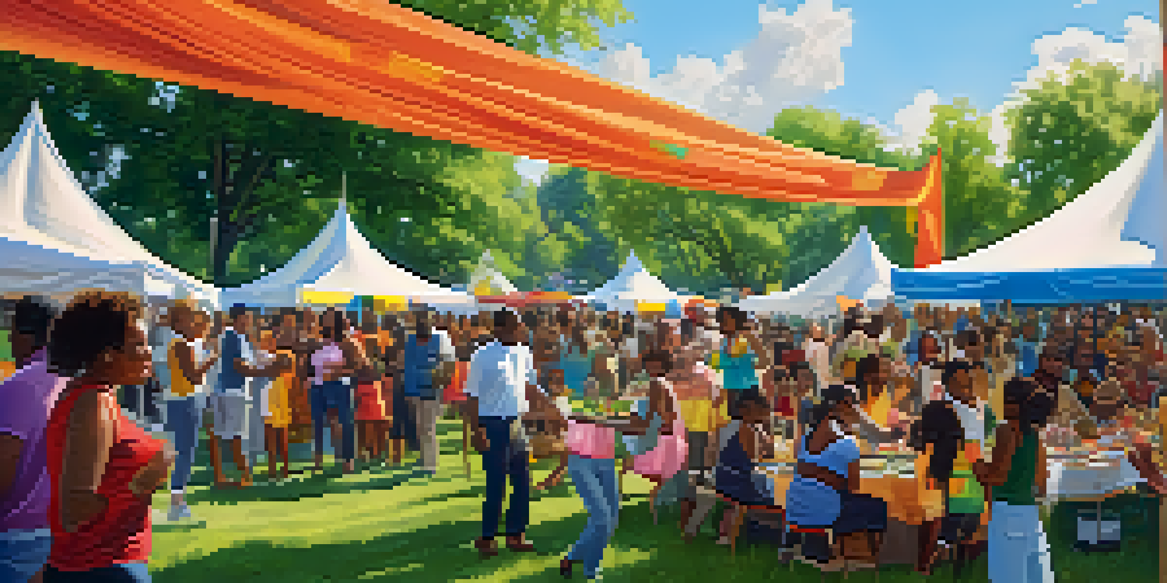 A lively community gathering in a Detroit park showcasing diverse cultural activities with people of different backgrounds celebrating together.