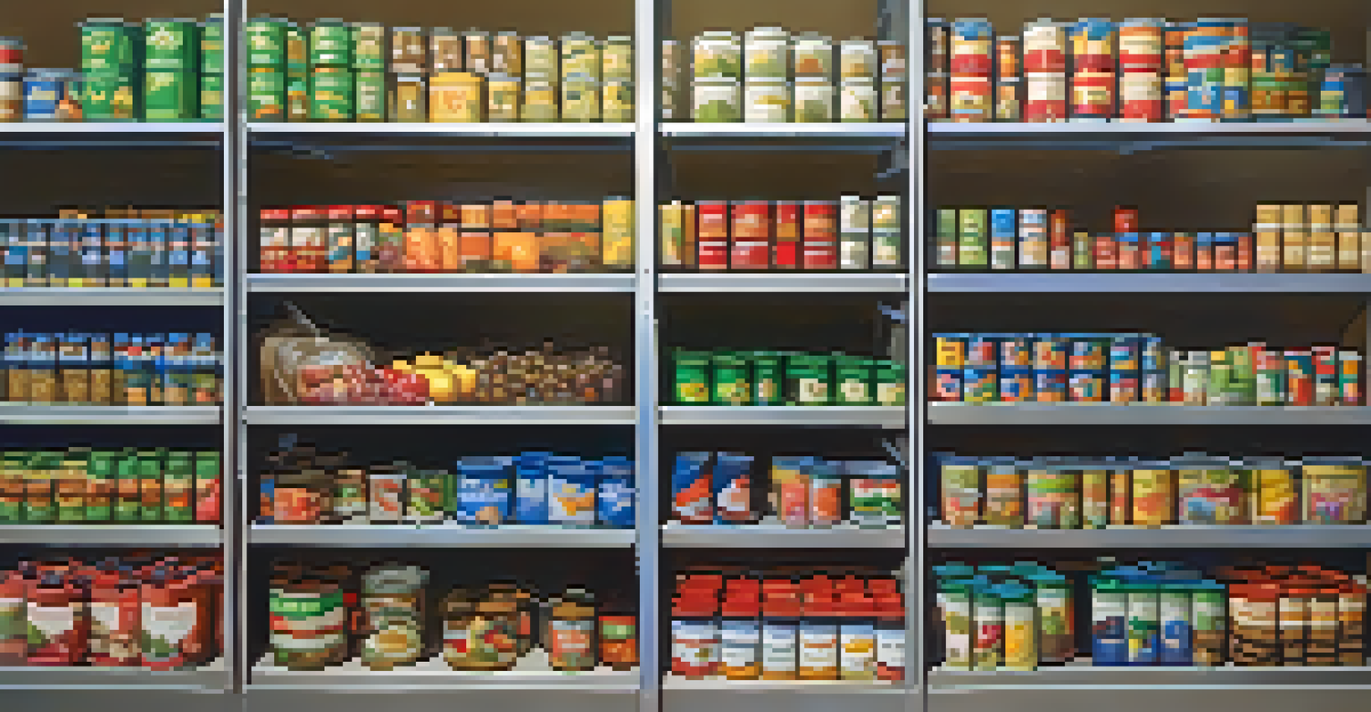 A food pantry operated by a faith-based organization in Detroit, with volunteers sorting colorful food items in a warm and inviting atmosphere.