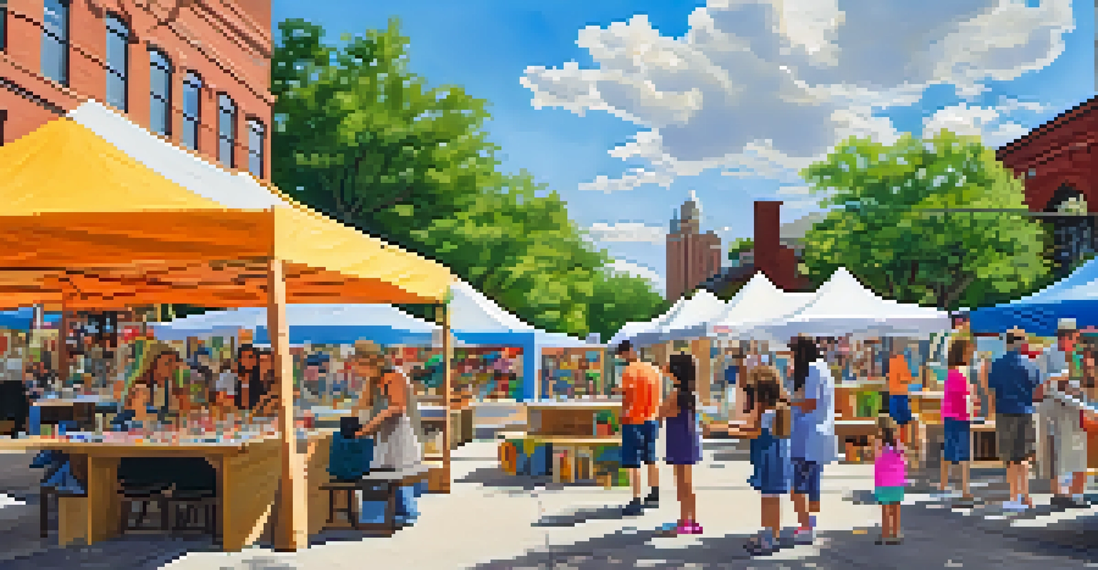 Families participating in an interactive art workshop at a Detroit festival, creating art together with colorful supplies and a joyful atmosphere.