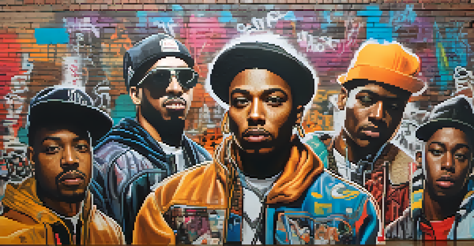 A colorful collage of iconic Detroit hip-hop artists set against a textured urban backdrop, symbolizing creativity and resilience.