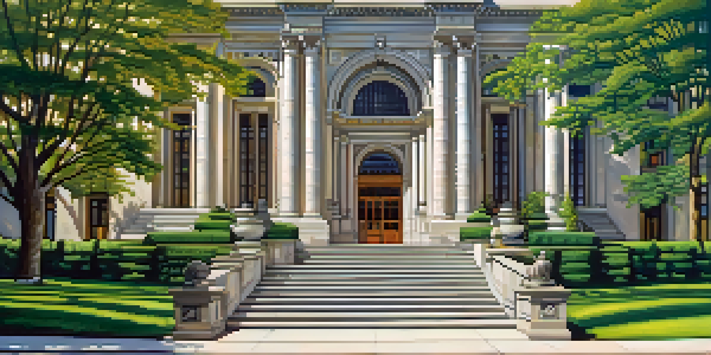 Exterior view of the Detroit Institute of Arts with intricate architecture and lush greenery.