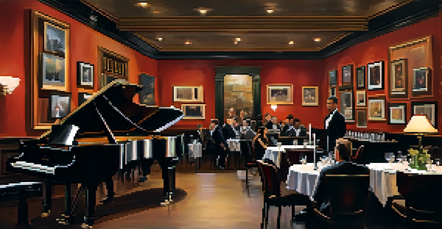 Pianist performing at Baker's Keyboard Lounge, with warm lighting and guests enjoying the intimate jazz experience.