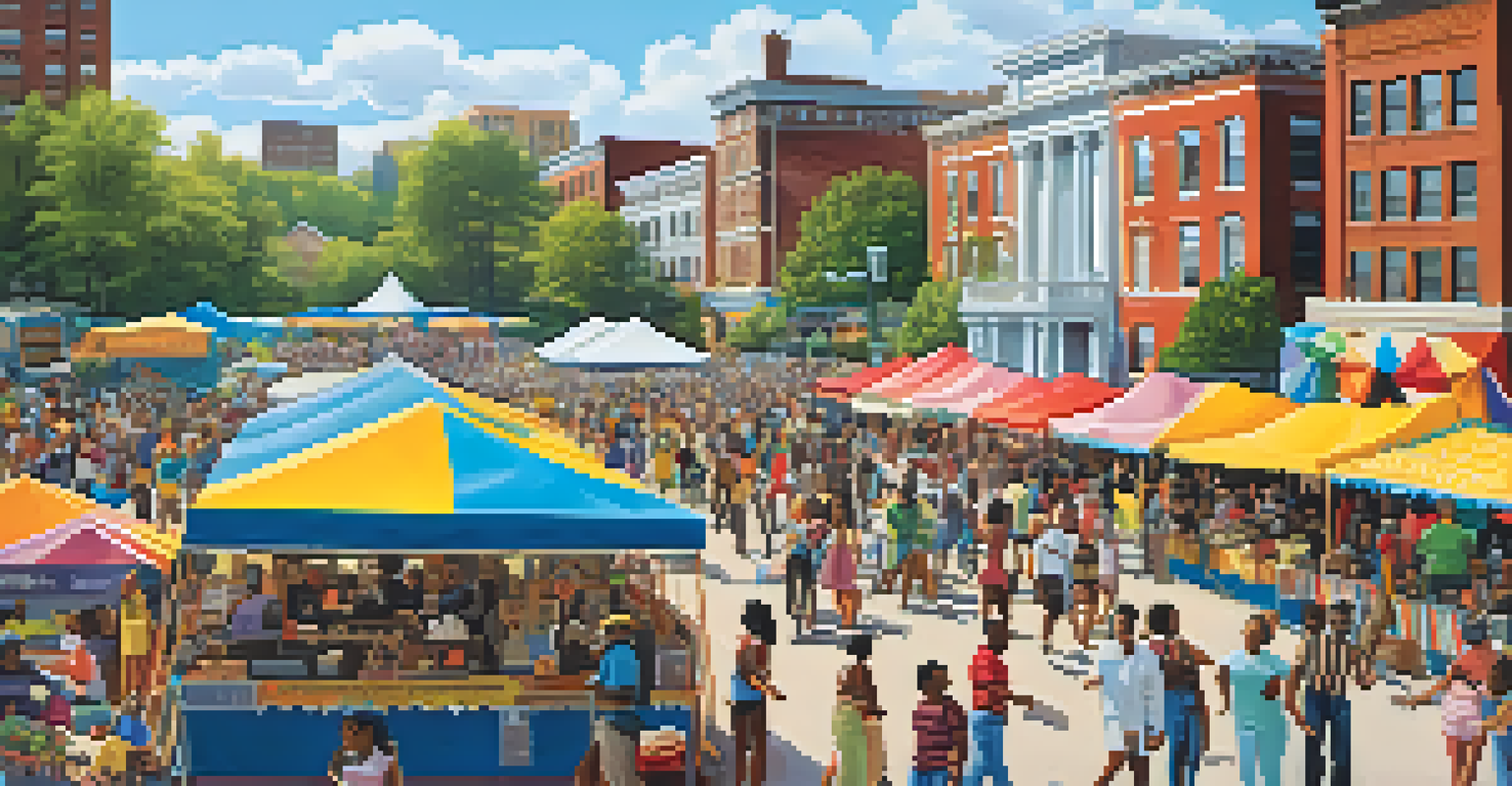 A lively community festival in a park celebrating Motown music, with live performances and colorful tents.