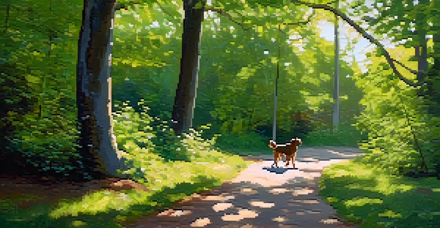 A tranquil walking trail in Rouge Park with a dog running alongside its owner under the trees.