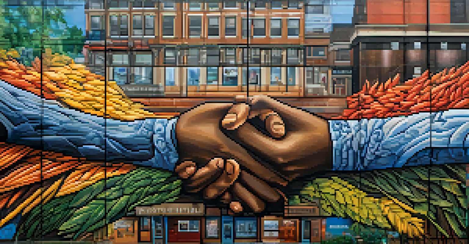 Close-up of a mural symbolizing healing and community strength, with nature imagery and vibrant textures in an urban setting.