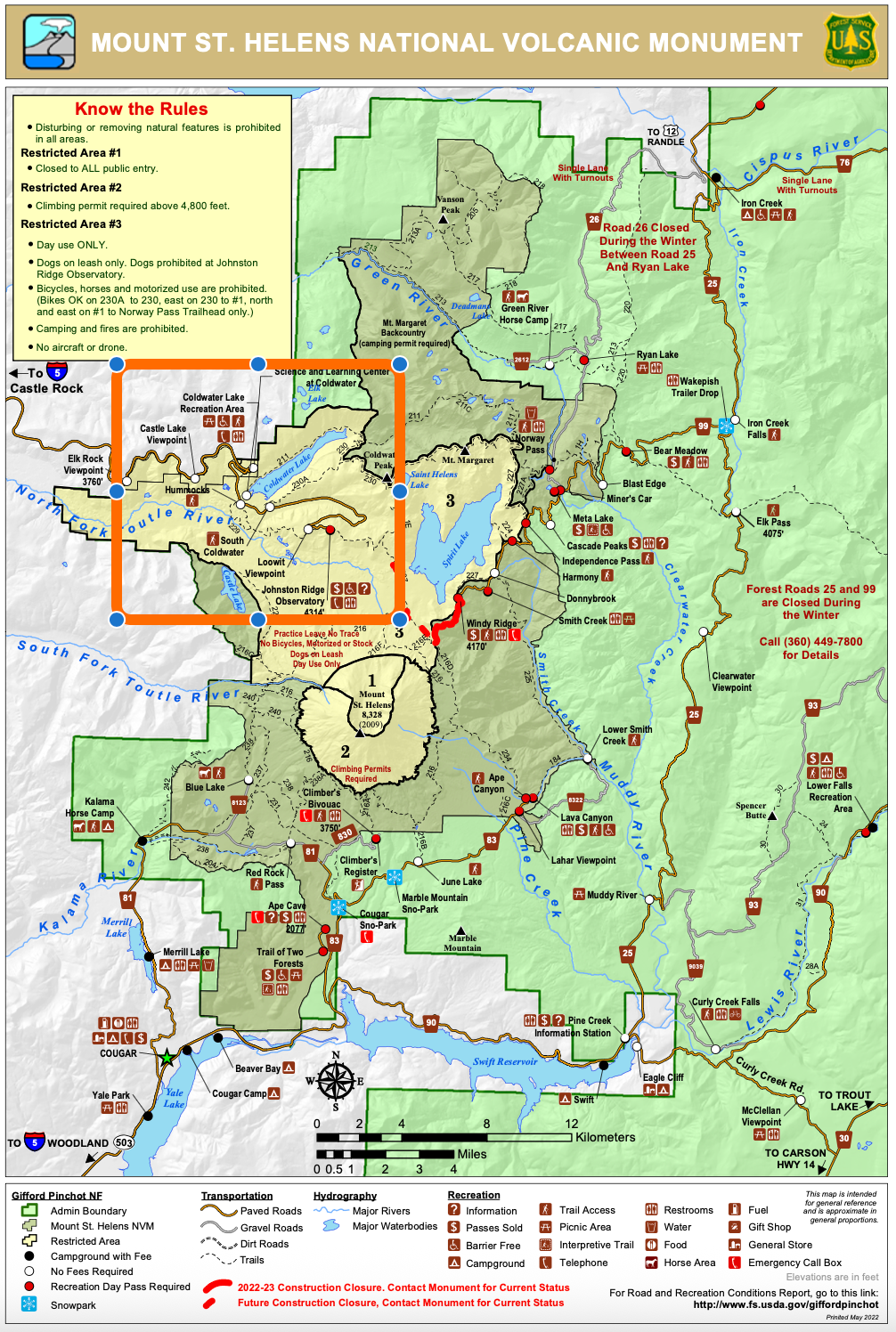 Mount St. Helens North side map