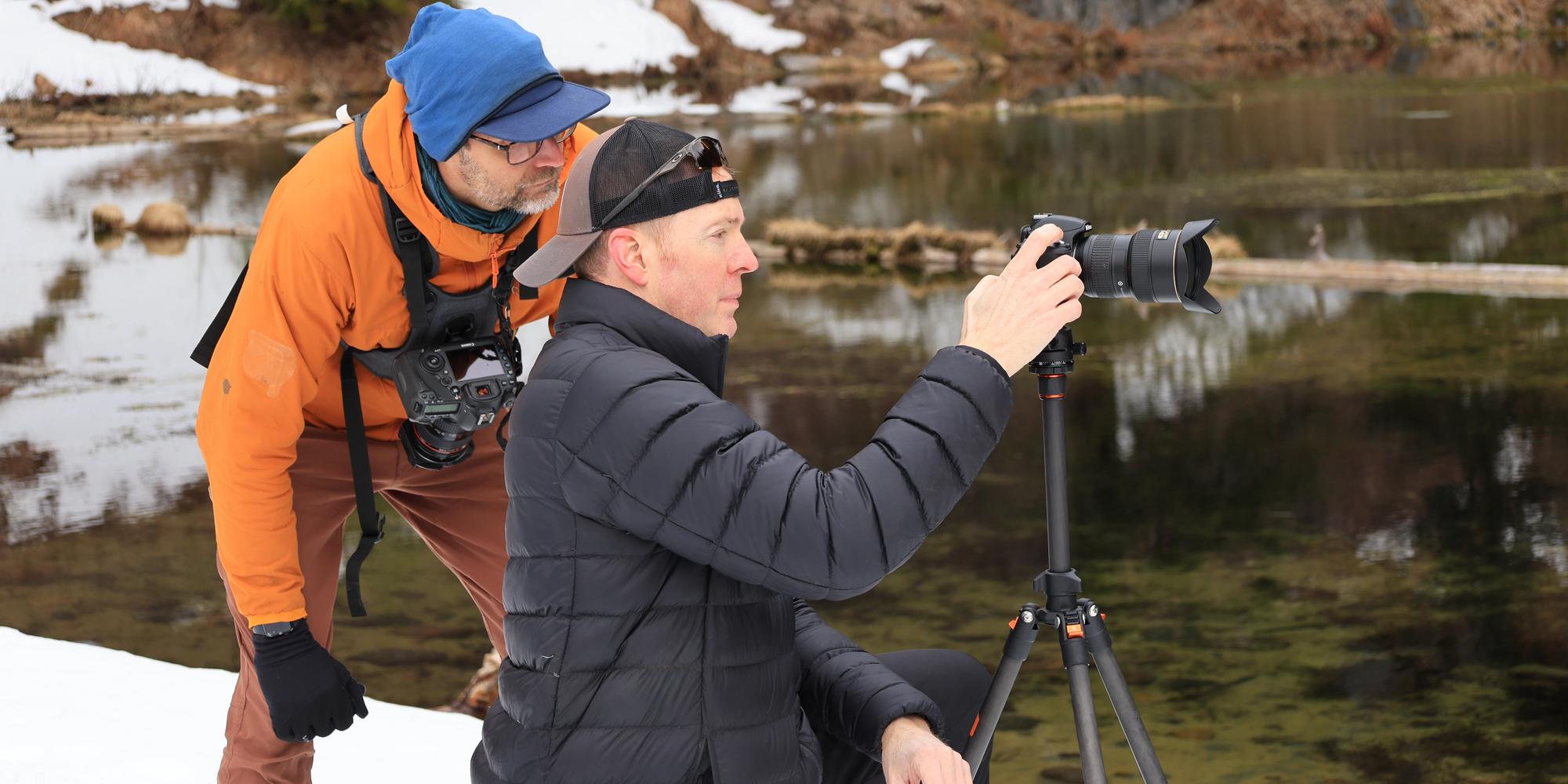 Patrick Aalto helps a program participant take a photo.