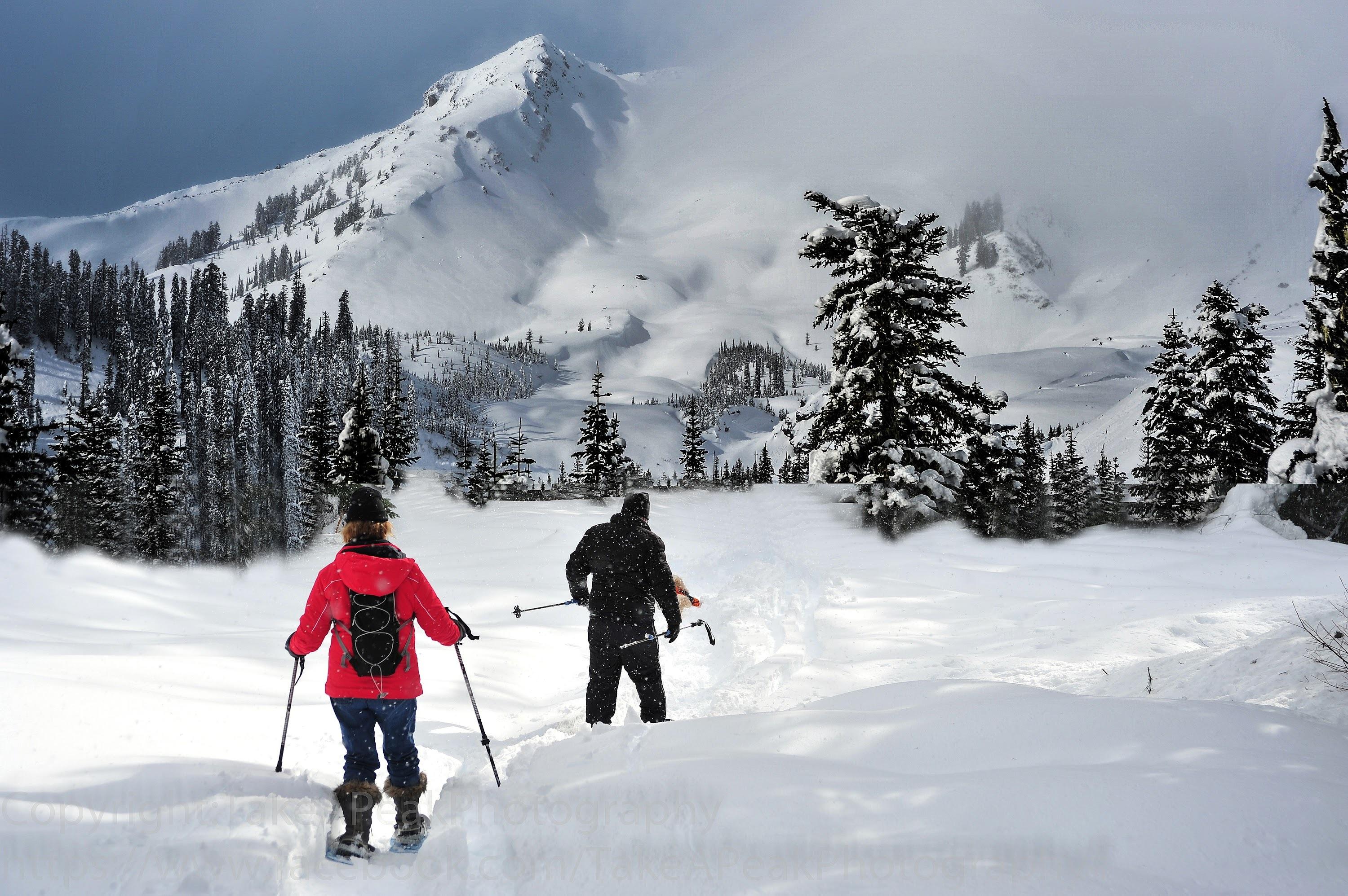 Snowshoers on a winter adventure at Mount St. Helens