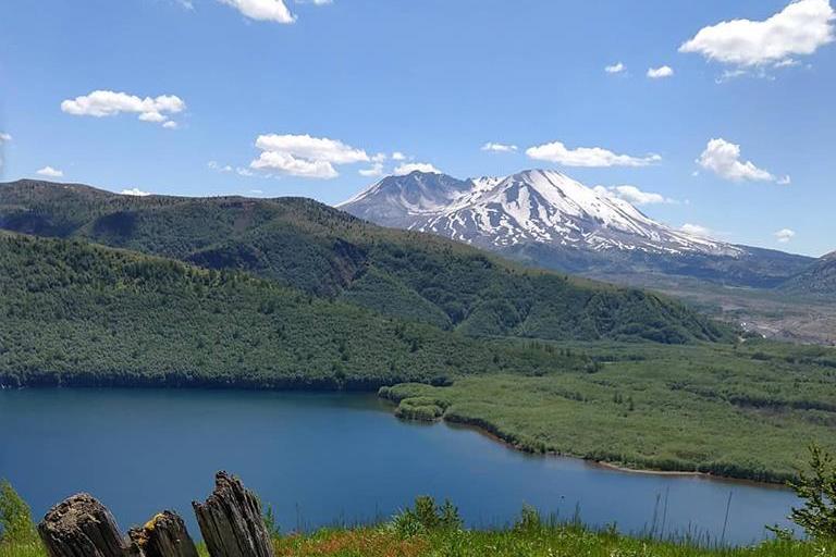 Mount St. Helens soaring above Coldwater Lake