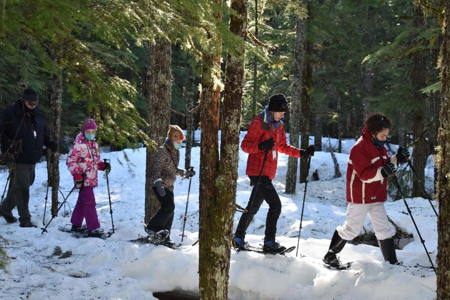 Youth snowshoeing at Mount St. Helens