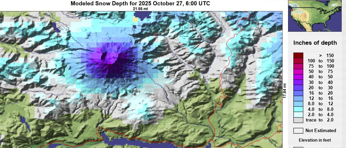 Three weeks ago (early November), snow covered most of the volcano.