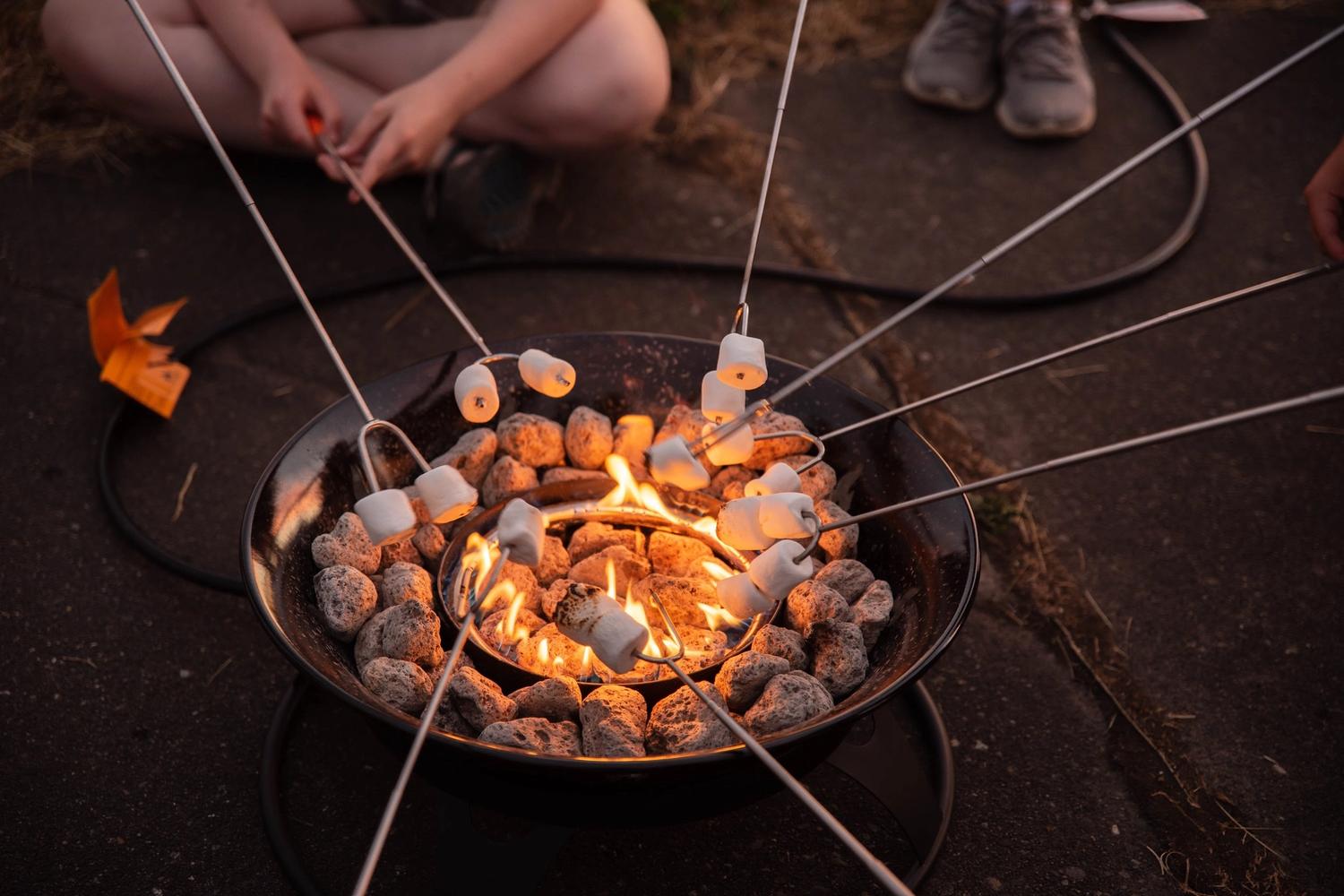 roasting marshmallows by a campfire