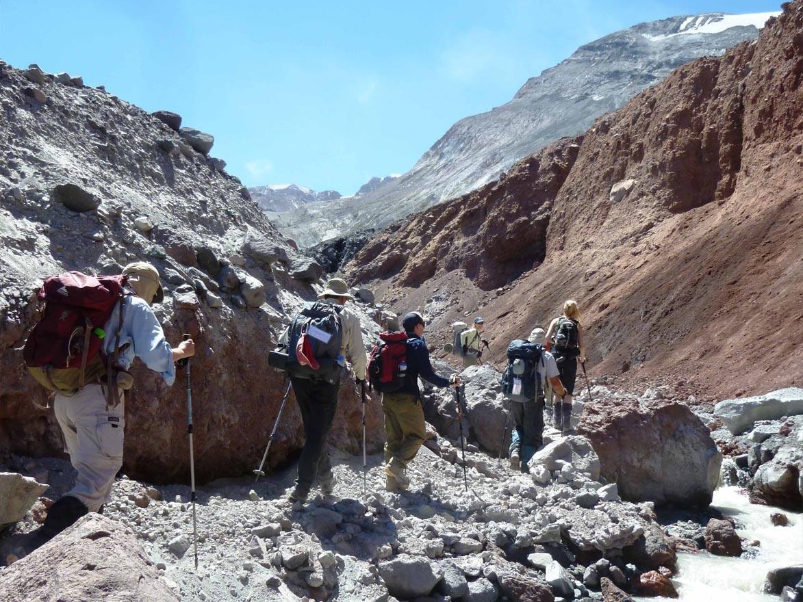 Hikers heading into the crater of Mount St. Helens
