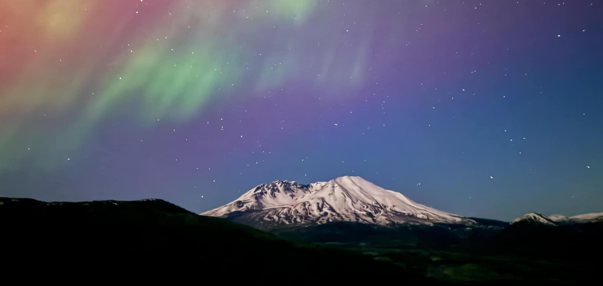 northern lights over Mount St. Helens