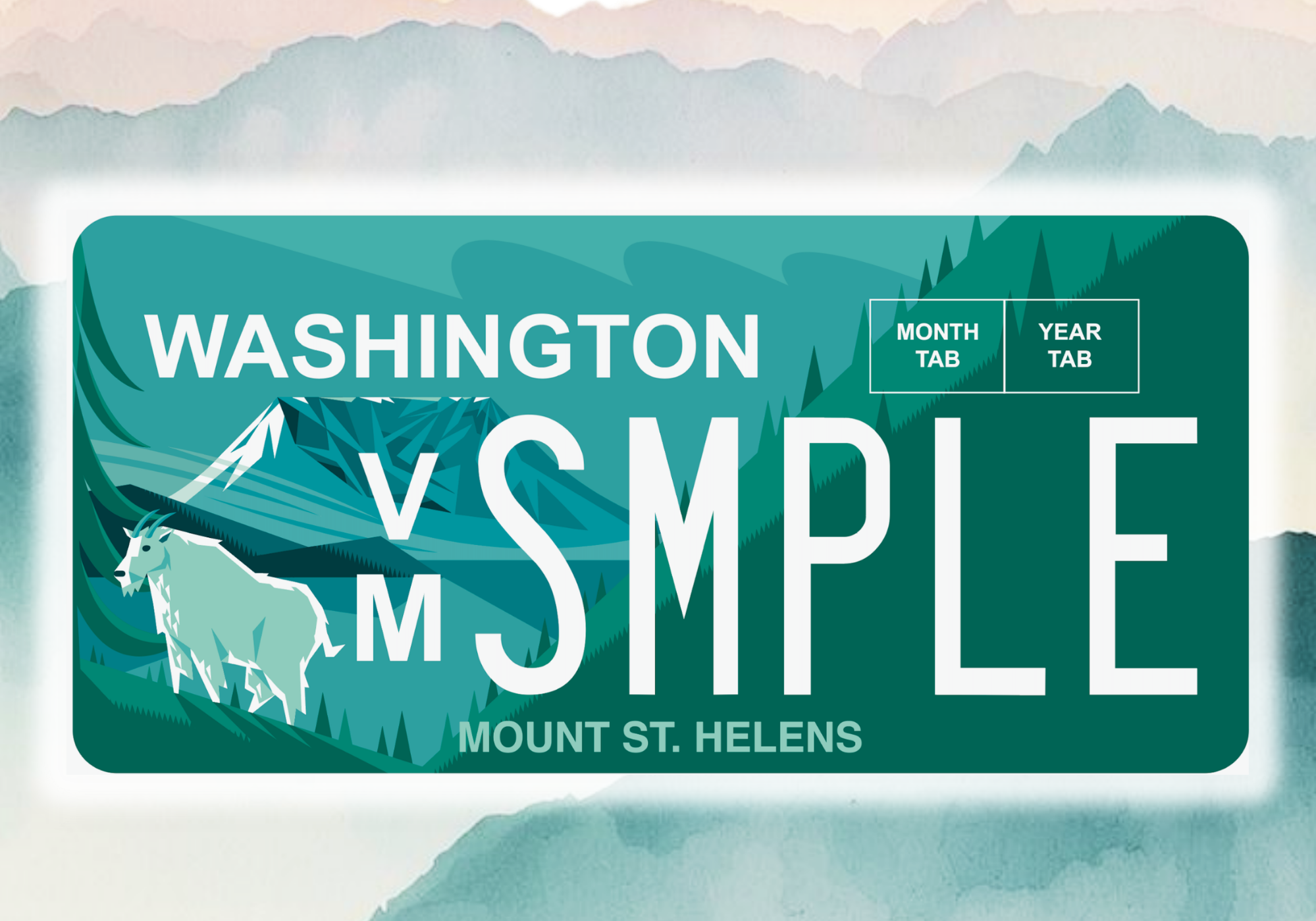 Sample imagery of new Mount St. Helens license plate with the volcano and a mountain goat