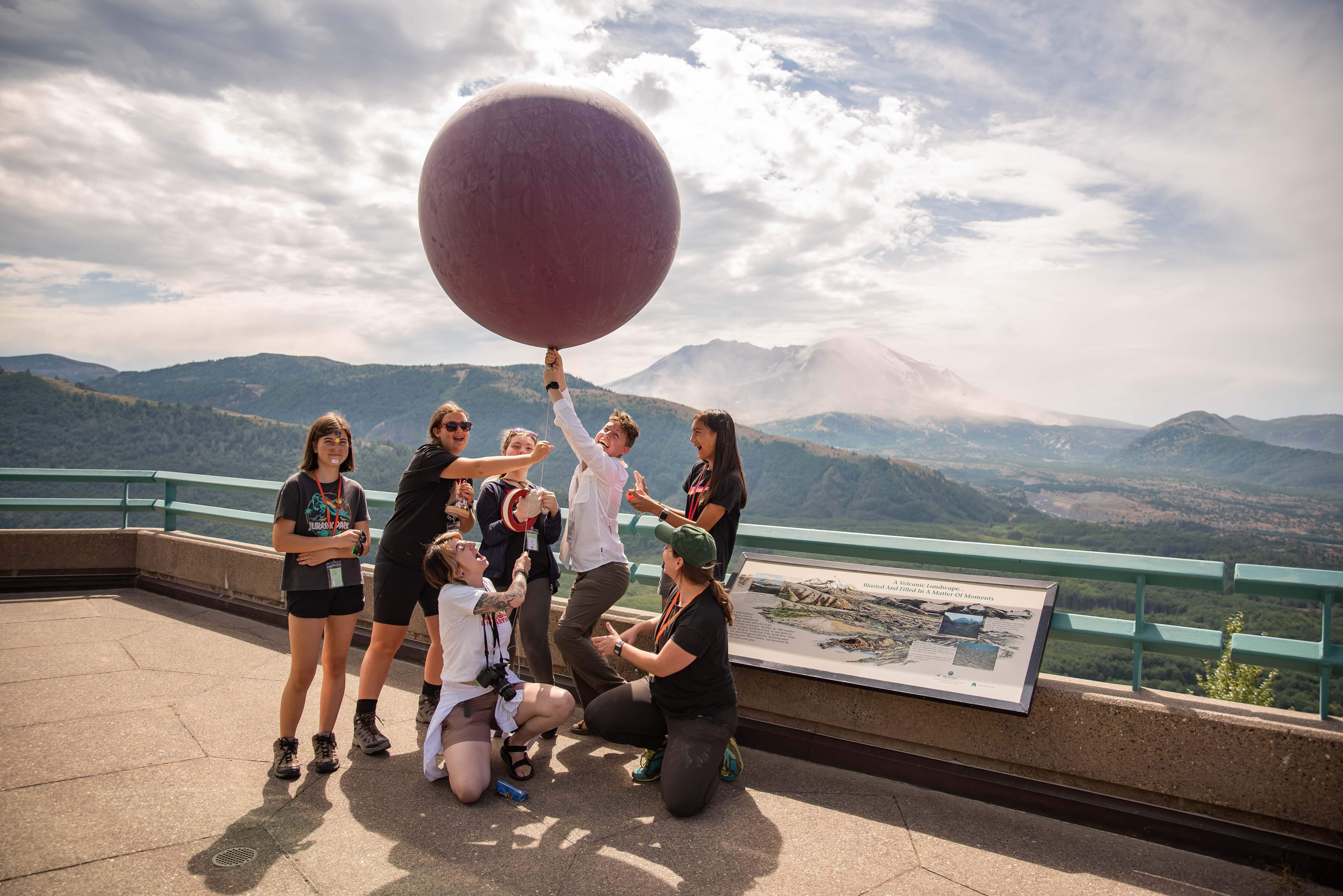 Girls at GeoGirls camp preparing to launch a scientific balloon