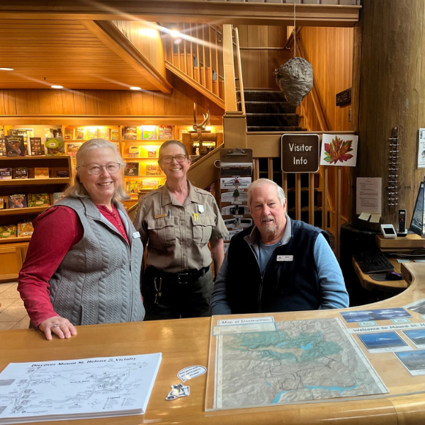 MSHI volunteers supporting Washington State Parks at the Mount St. Helens Visitor Center