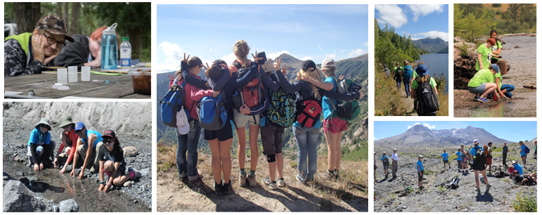 Collage of photos from GeoGirls camp at Mount St. Helens