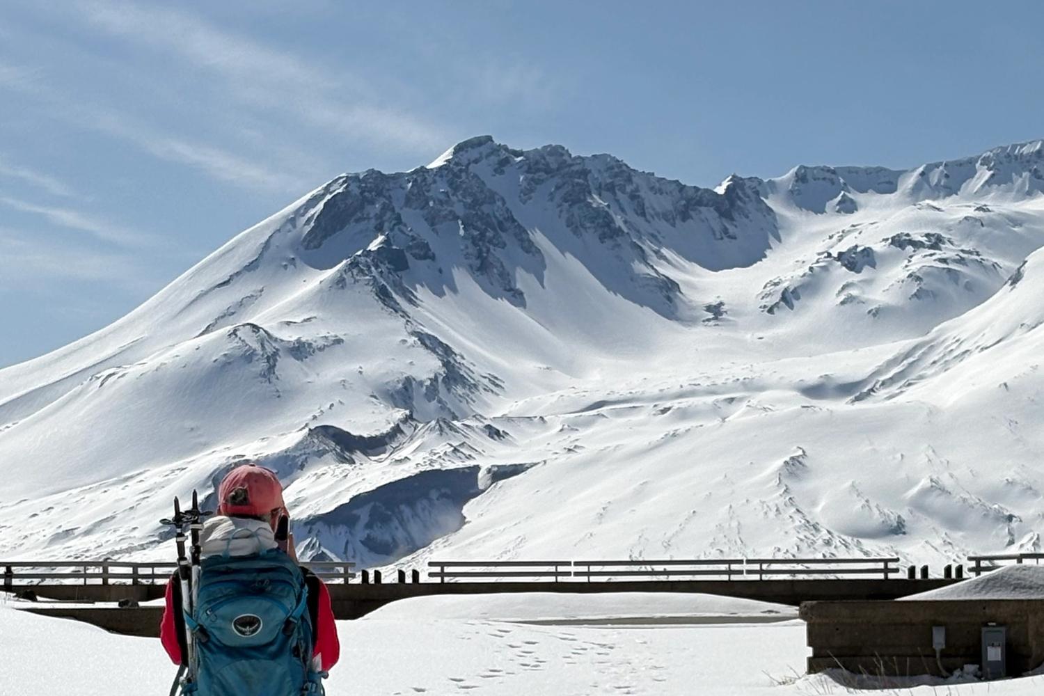 Visitor to Mount St. Helens on a sunny winter day. Photo Credit: Allen Bennett