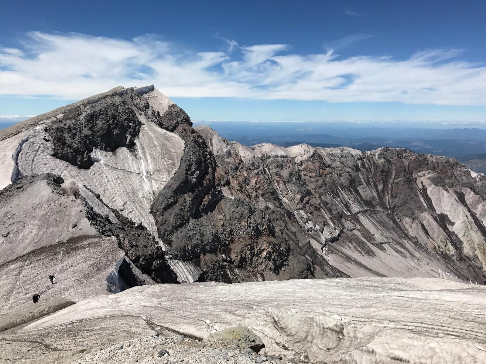 Looking into the crater of Mount St. Helens from the summit