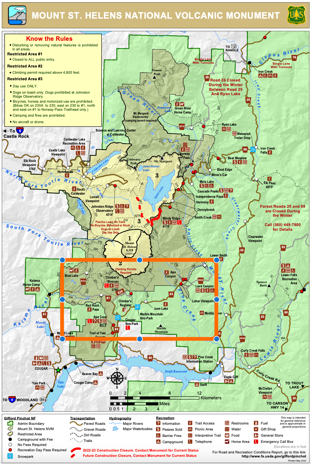Mount St. Helens' south side map