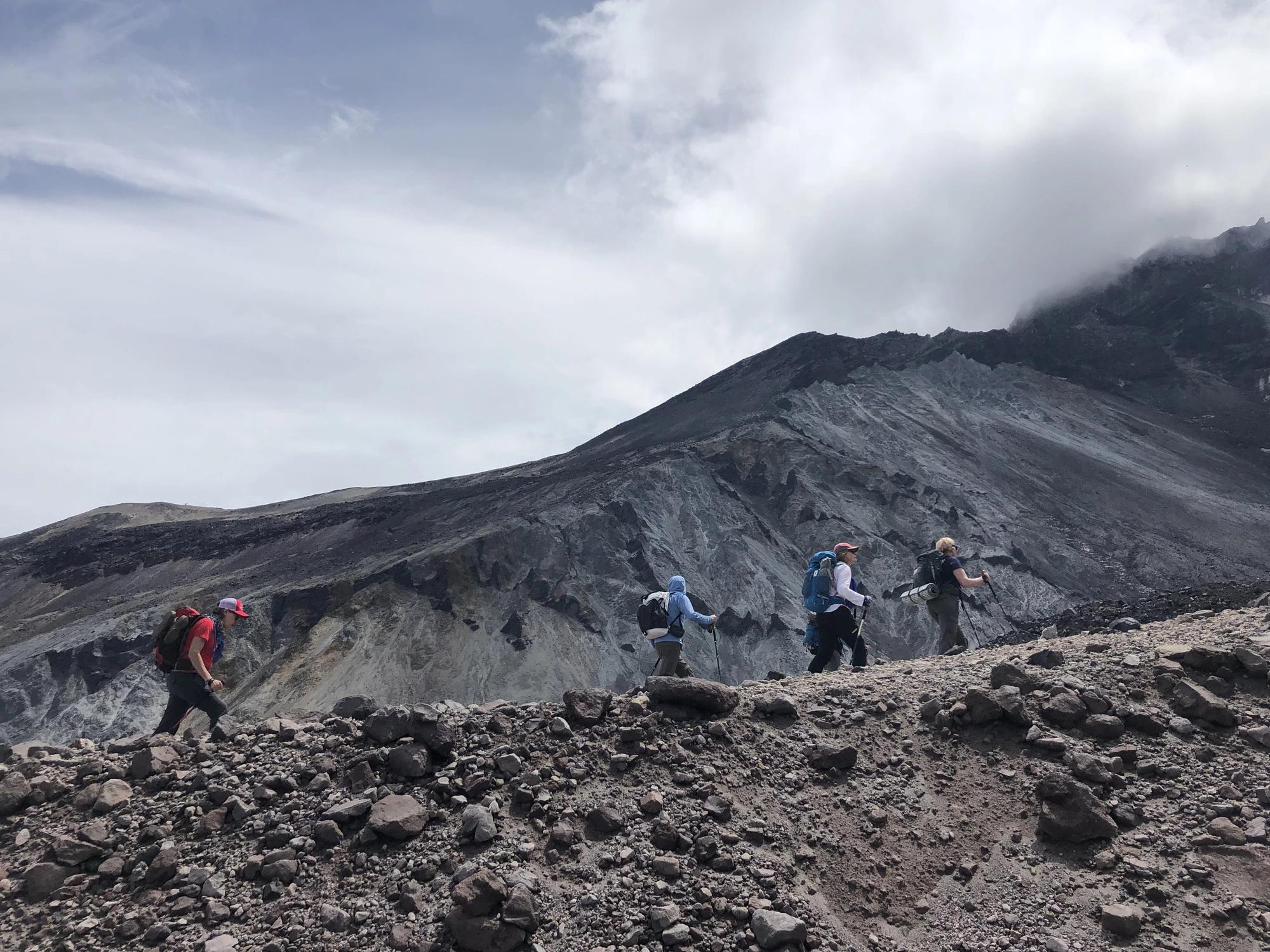 Hikers heading to the crater of Mount St. Helens