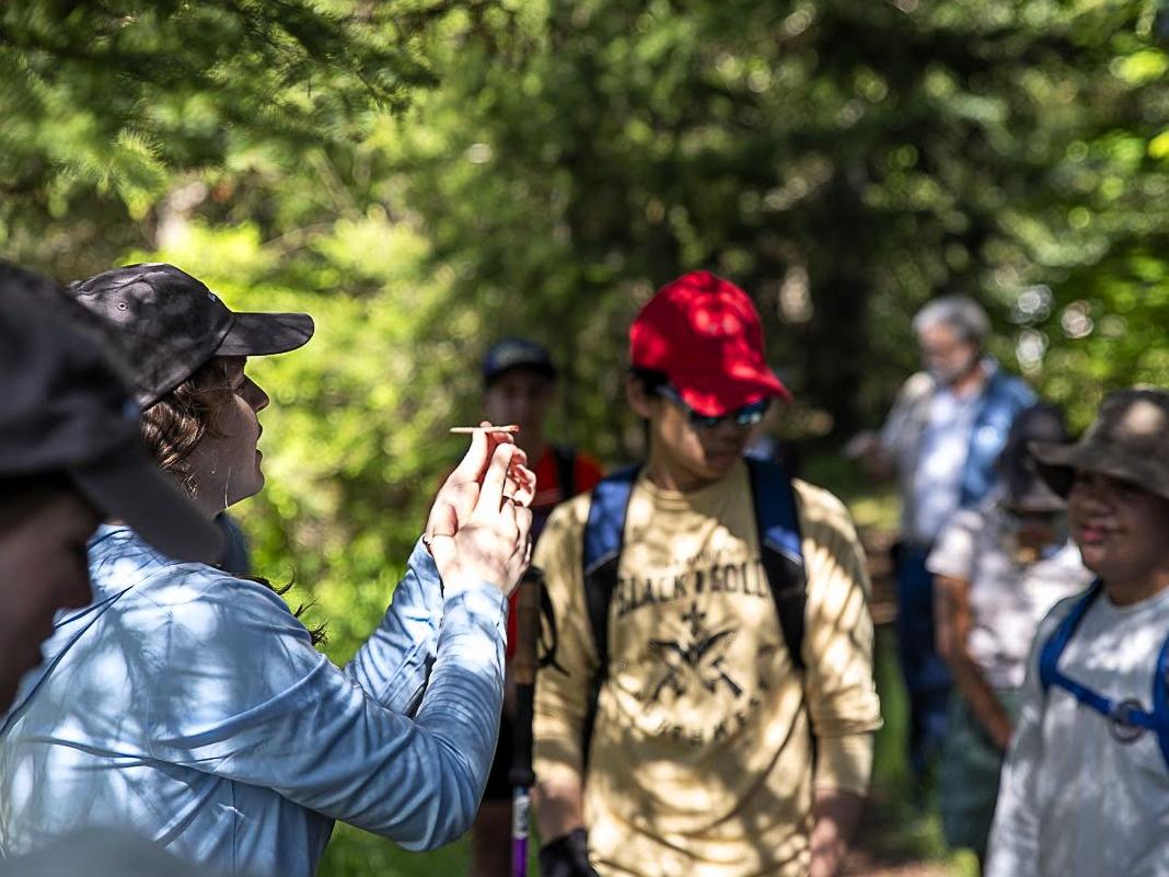 Students watch as MSHI instructor Katie O'Dea teaches about dendrochronology