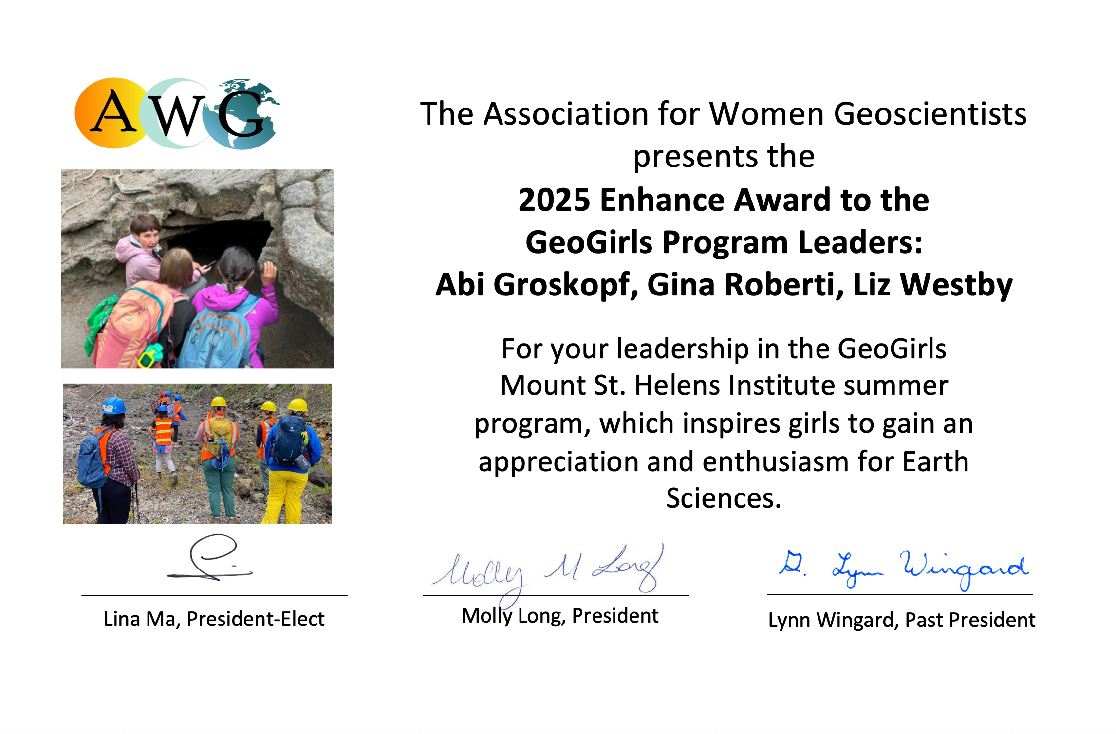 Award given to GeoGirls leads in 2025