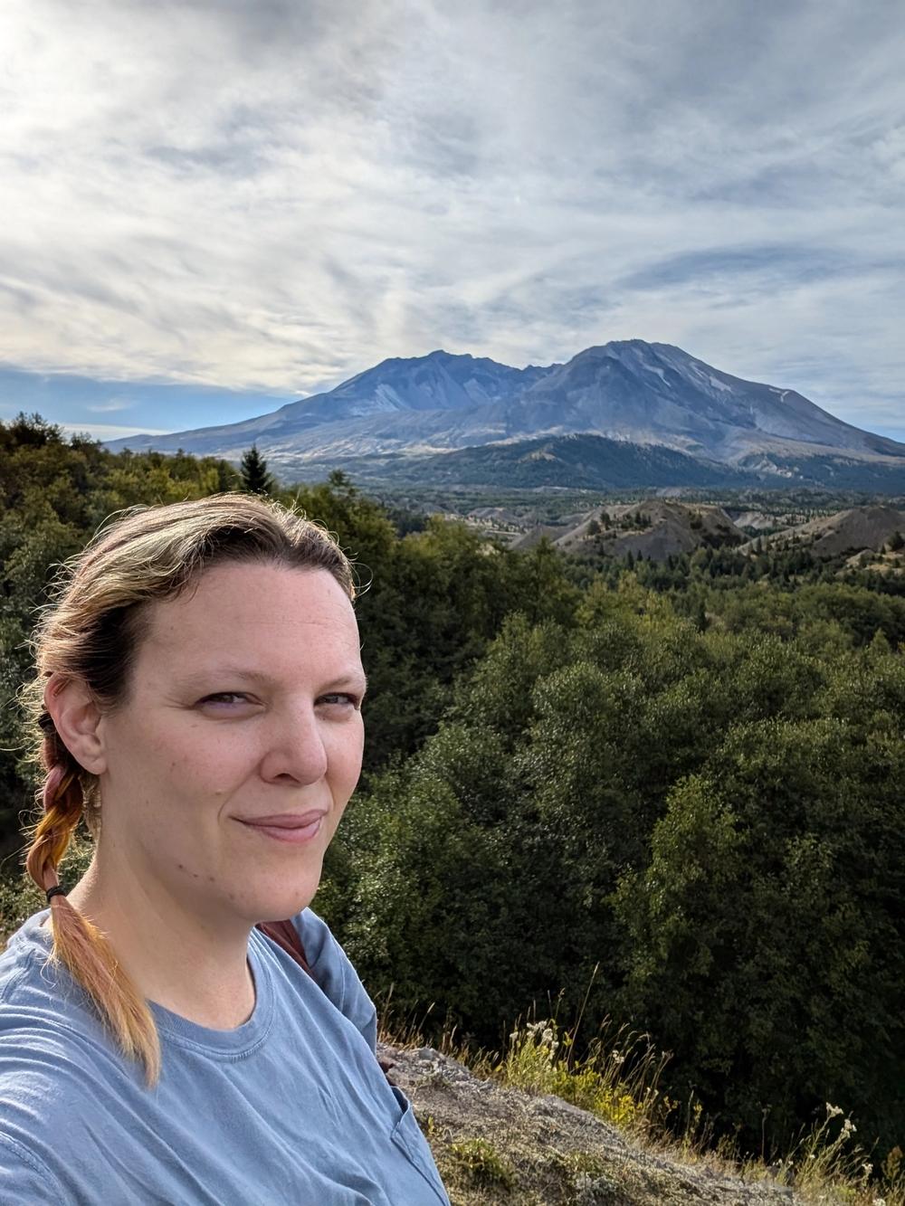 MSHI staff member Shelby at Mount St. Helens