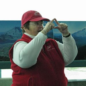 A Volcano Ambassador volunteer