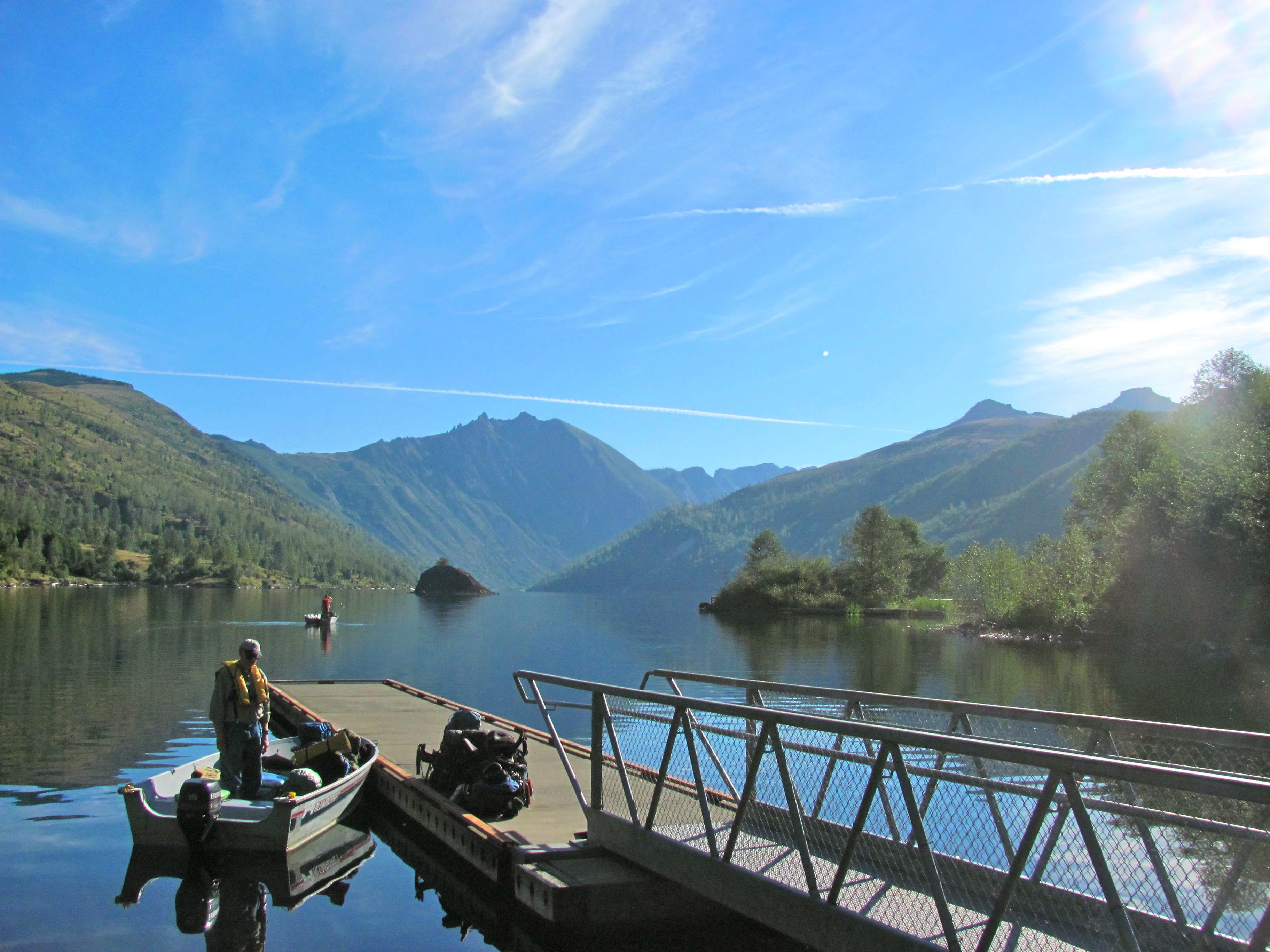 Boaters utilizing the boat launch at Coldwater Lake near Mount St. Helens