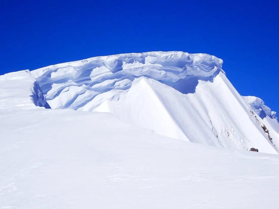 Overhanding cornice at Mount St. Helens summit