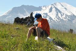 Student nature journaling at Mount St. Helens