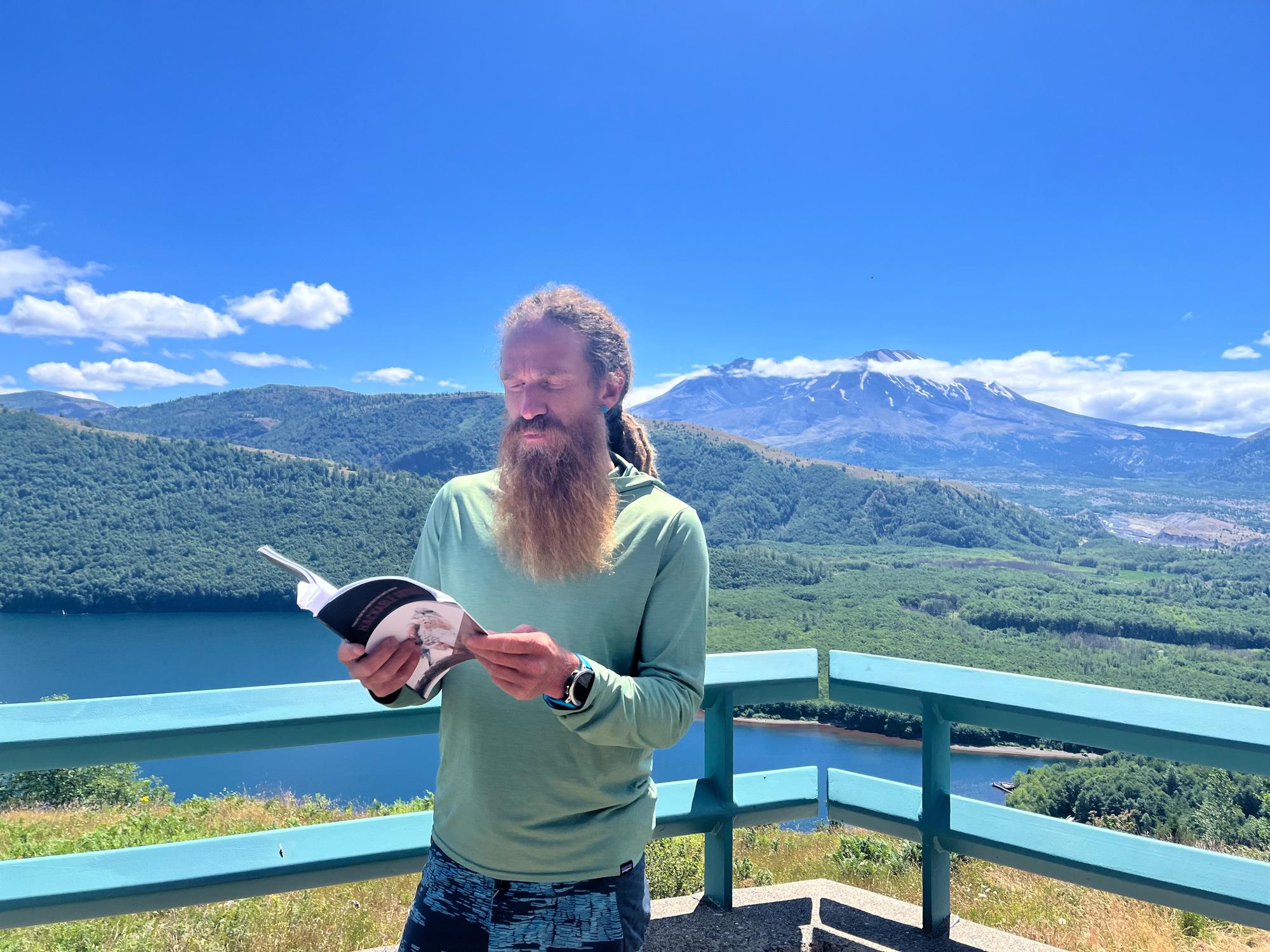 Poet Ian Ramsey does a reading at the Science and Learning Center at Mount St. Helens