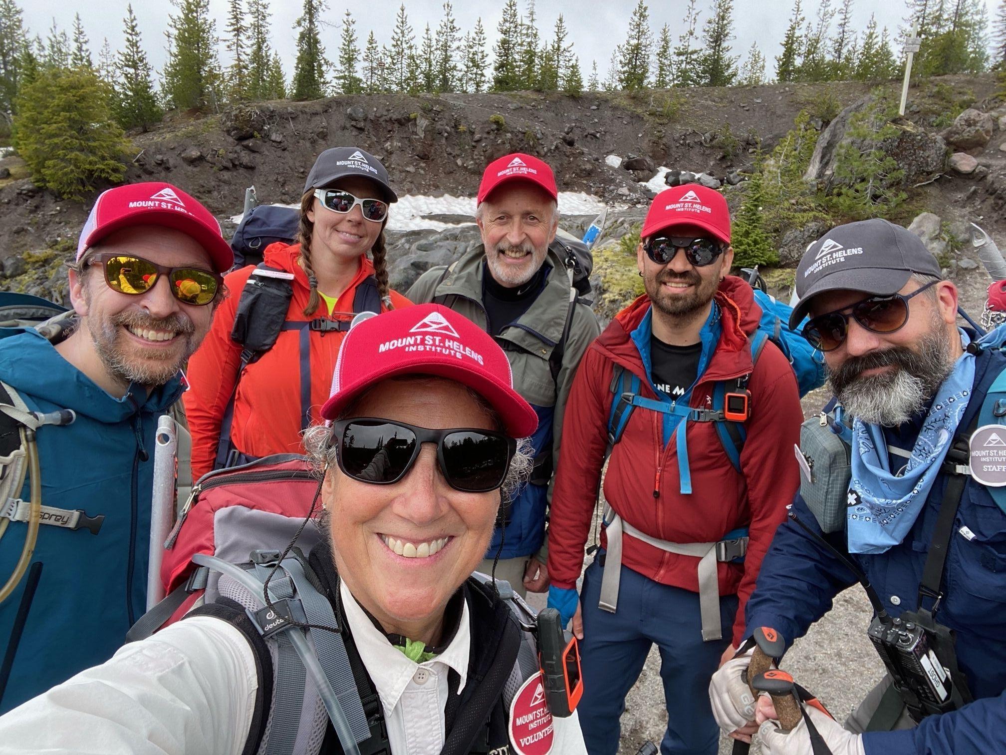 Group of happy Mount St. Helens Institute volunteers