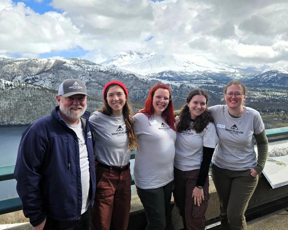Mount St. Helens Institute staff in front of Mount St. Helens
