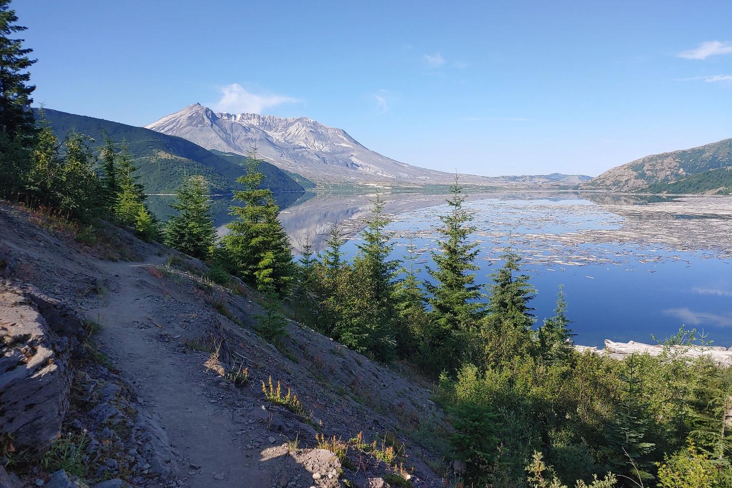 Mount St. Helens crater with Spirit Lake in the foreground