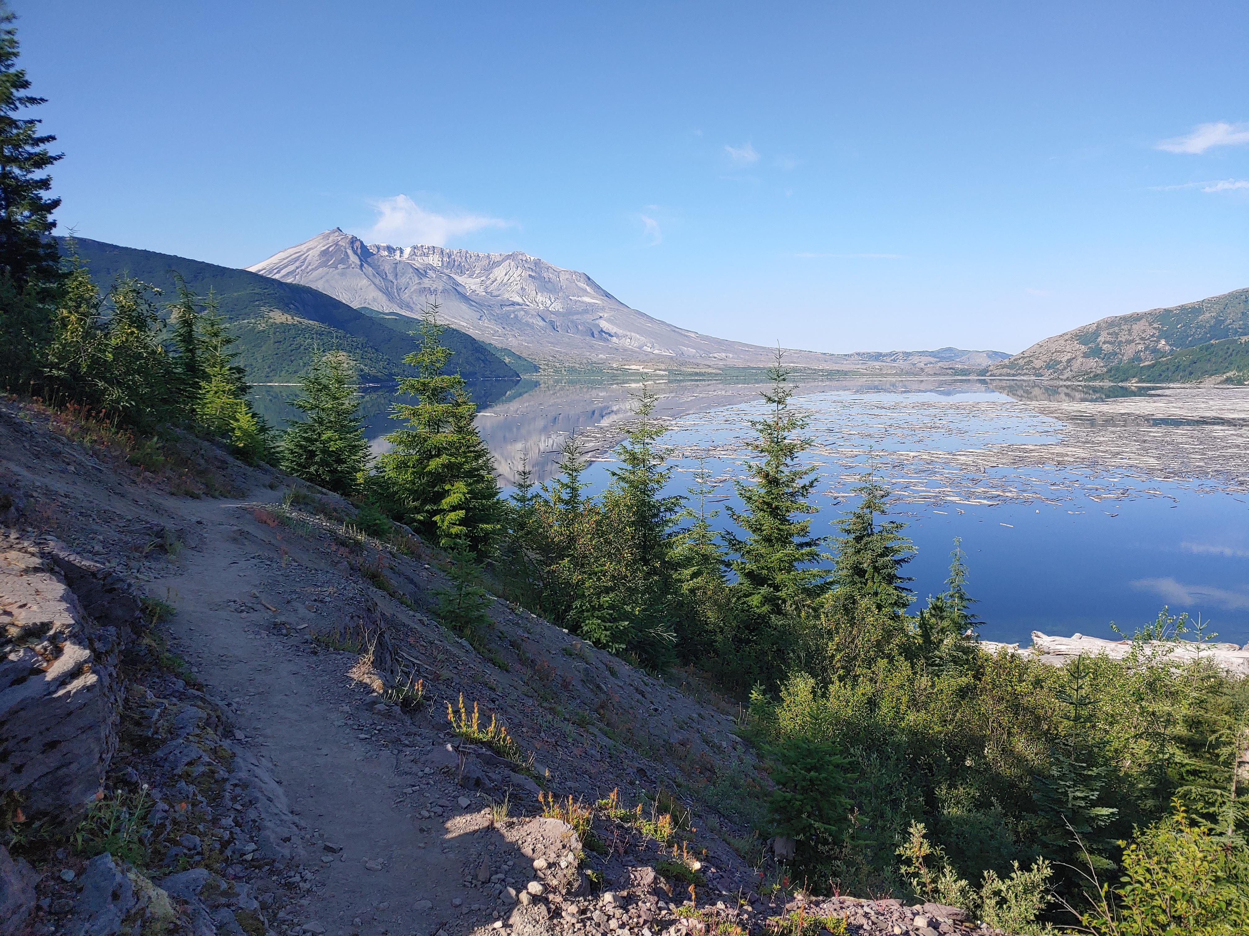 Spirit Lake and Mount St. Helens from the Harmony Trail. Photo credit Dave Sterling.