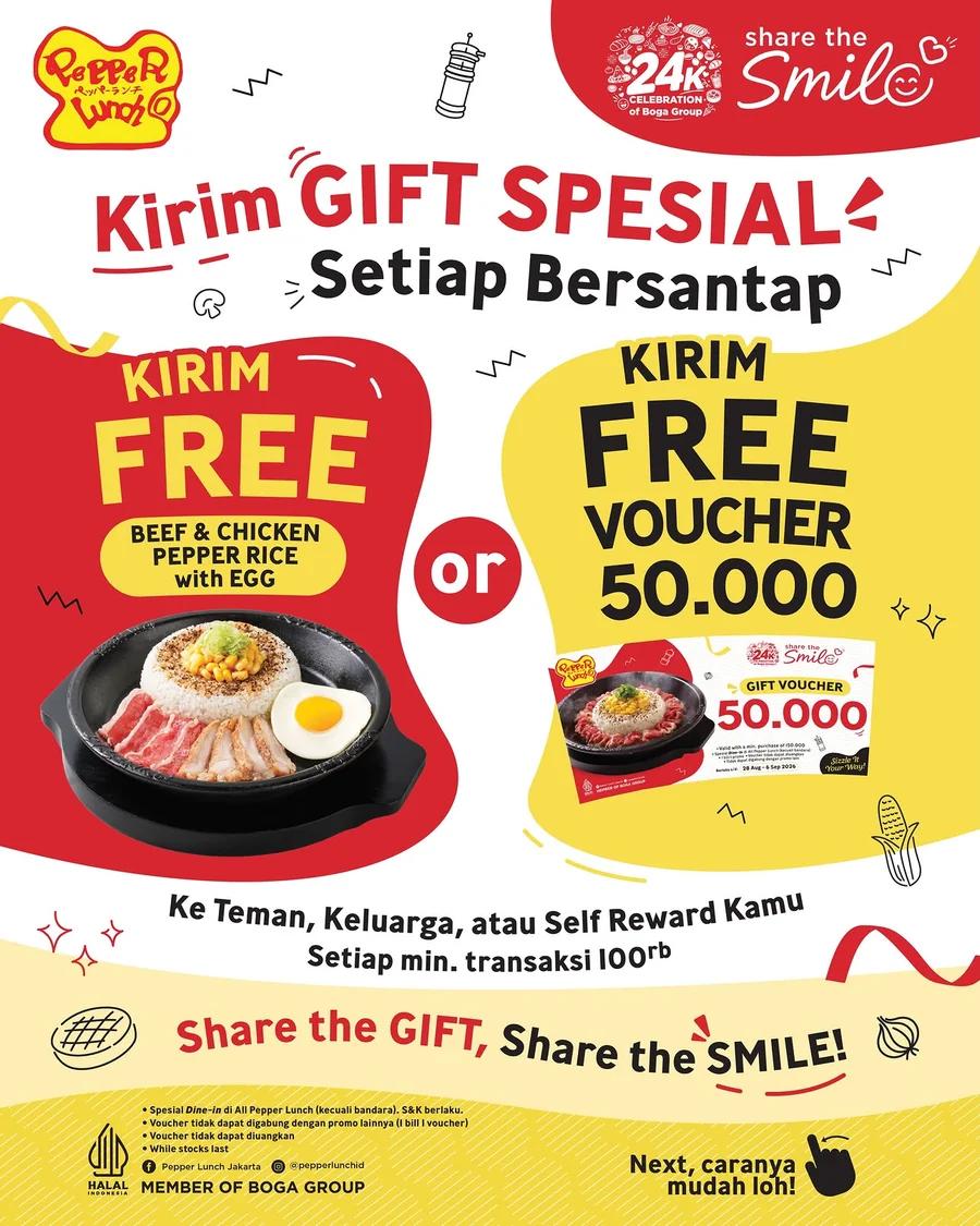 Kirim Gift Spesial: Free Pepper Rice atau Voucher Rp50.000