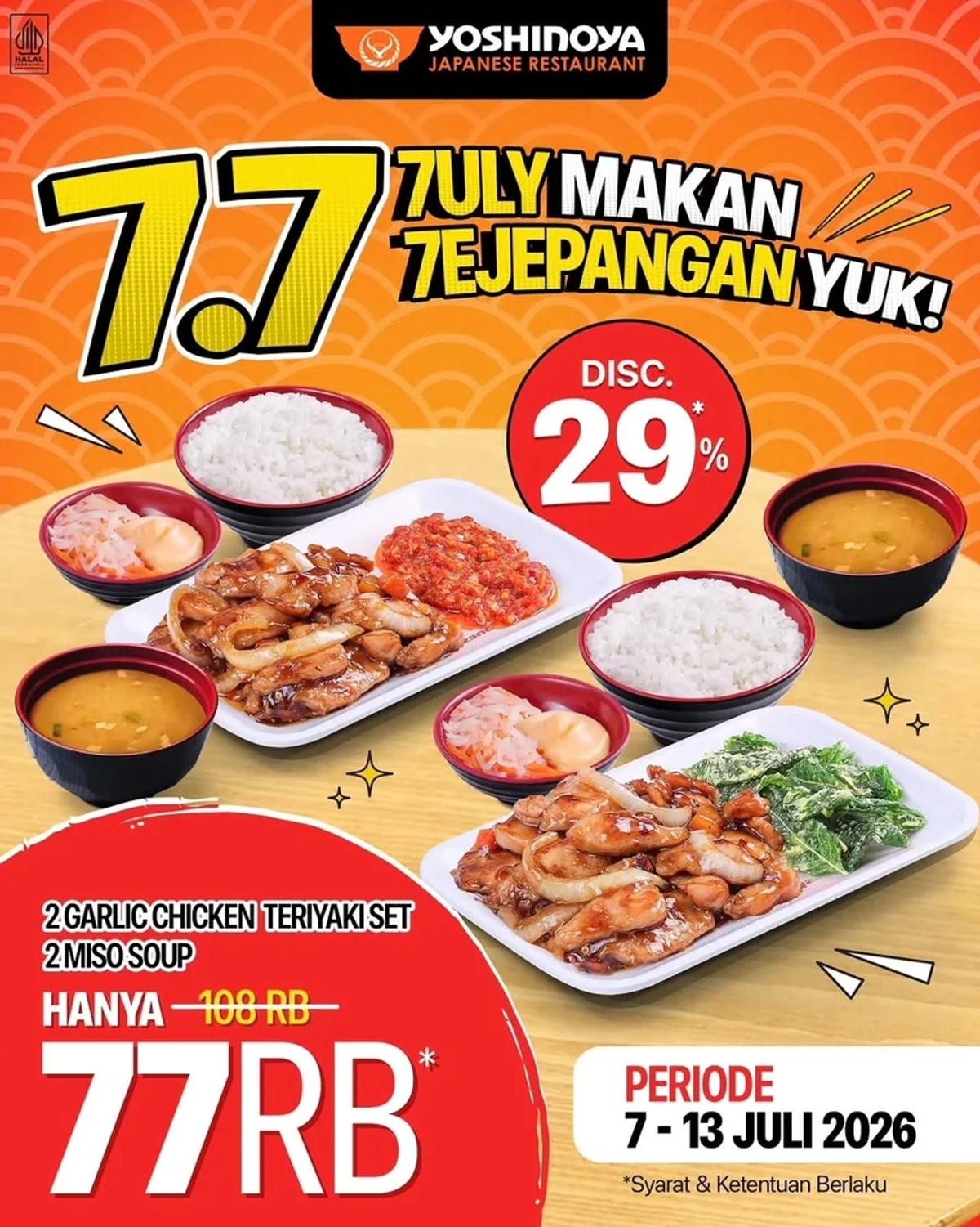 Promo 7.7: 2 Garlic Chicken Teriyaki + 2 Miso Rp77.000