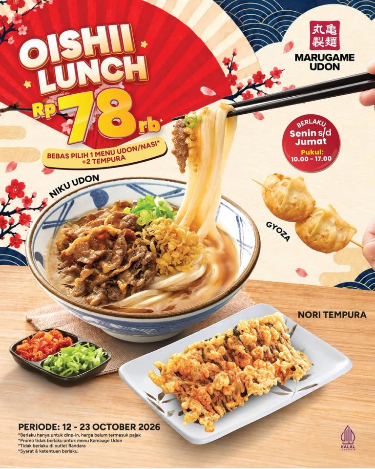 Oishii Lunch: 1 Udon/Nasi + 2 Tempura Rp78 Ribuan