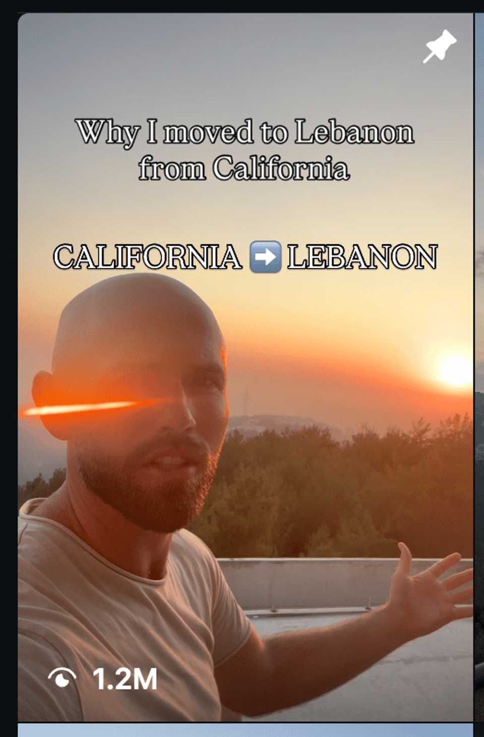Screenshots of Taylor Davidson's viral social media videos about moving from California to Lebanon, sharing his lifestyle, experiences, and reasons for relocating, with millions of combined views.