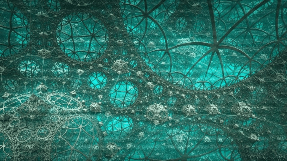 Abstract illustration of interconnected geometric patterns and repeating circular structures, representing complexity, organization, and interconnected systems.