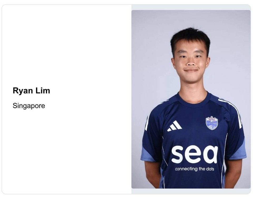 Ryan Lim poses in his club jersey after signing a professional contract, beginning the next chapter of his football career in Singapore.