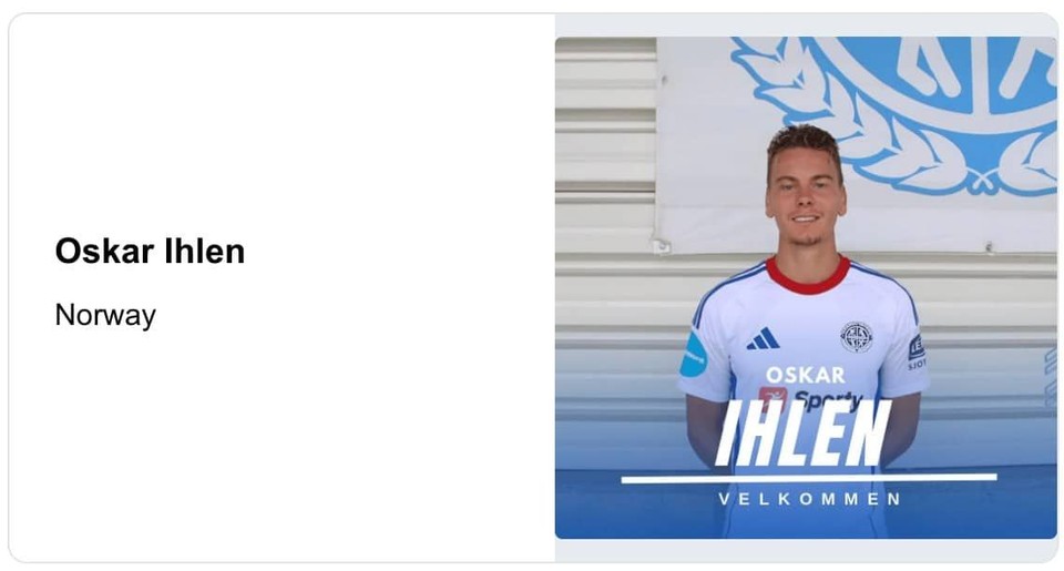 Oskar Ihlen wearing his new club kit after signing a professional contract with Lysekloster, marking the next step in his football career.