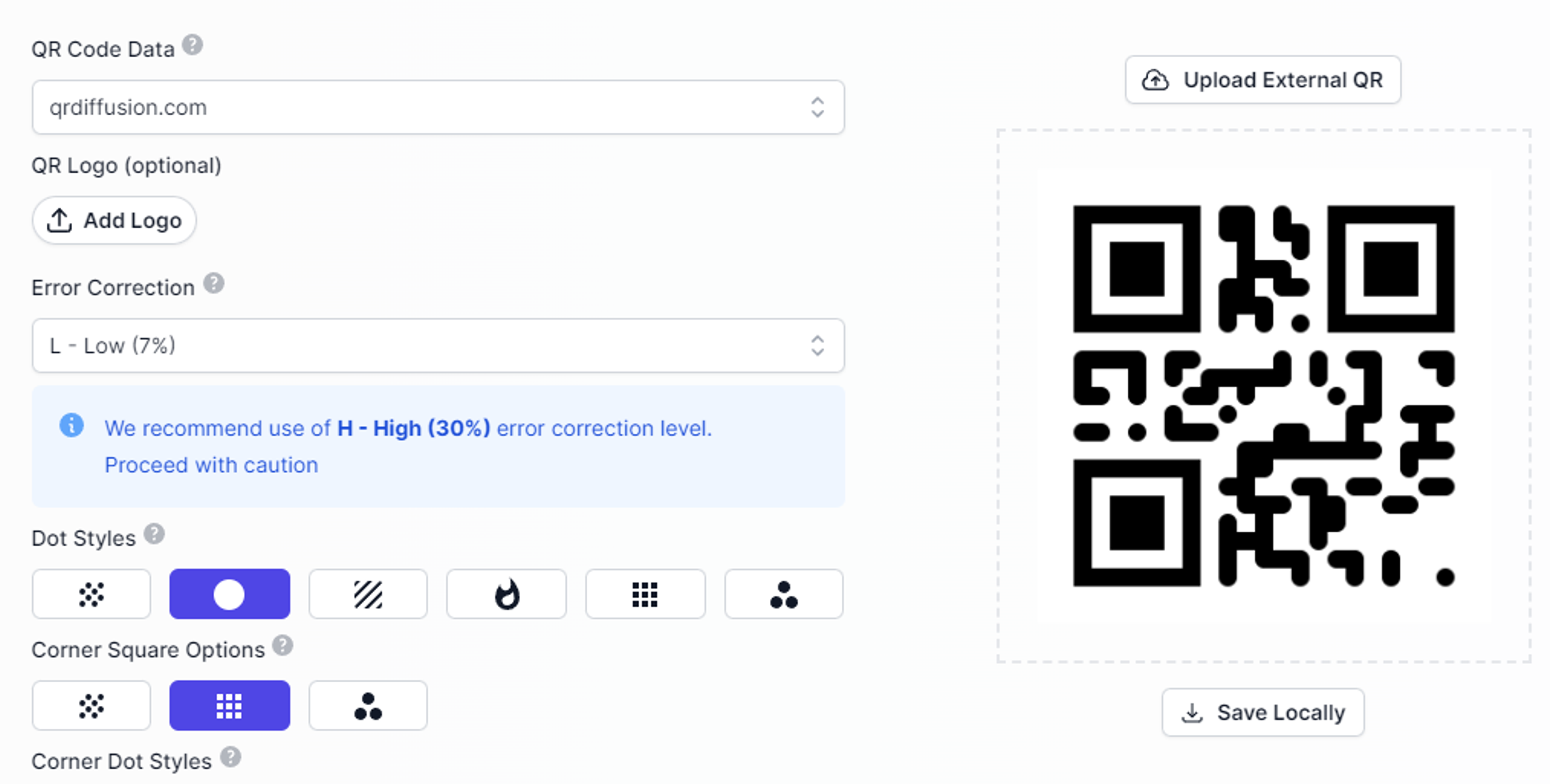 Low QR code Error Correction example