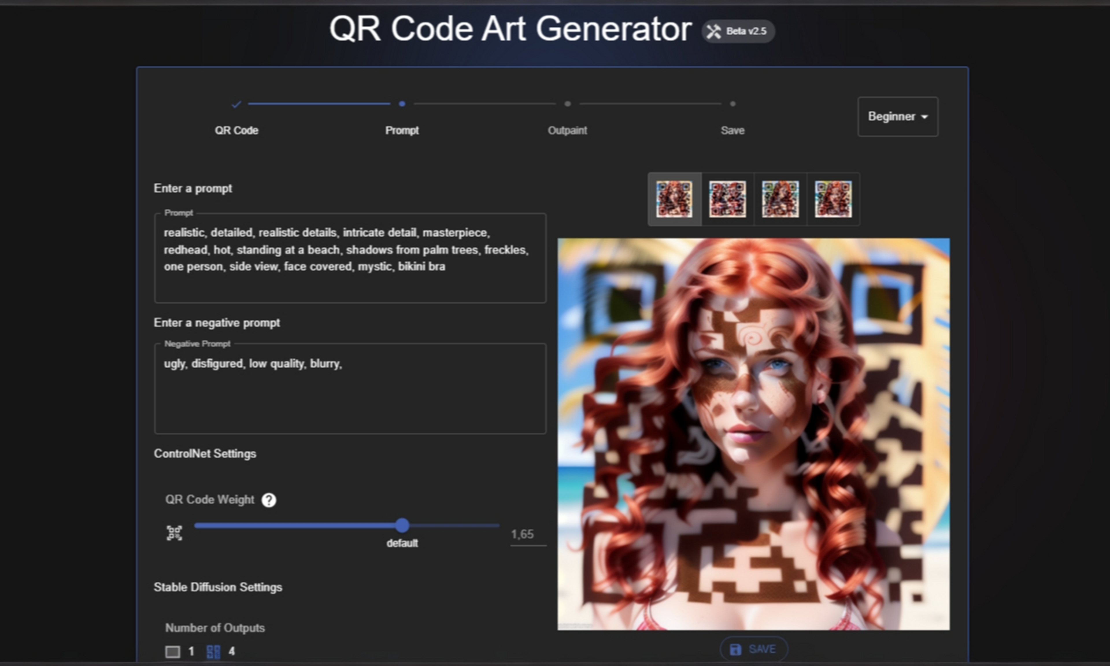 QR Diffusion's user-friendly artistic QR code generator interface with custom design options.