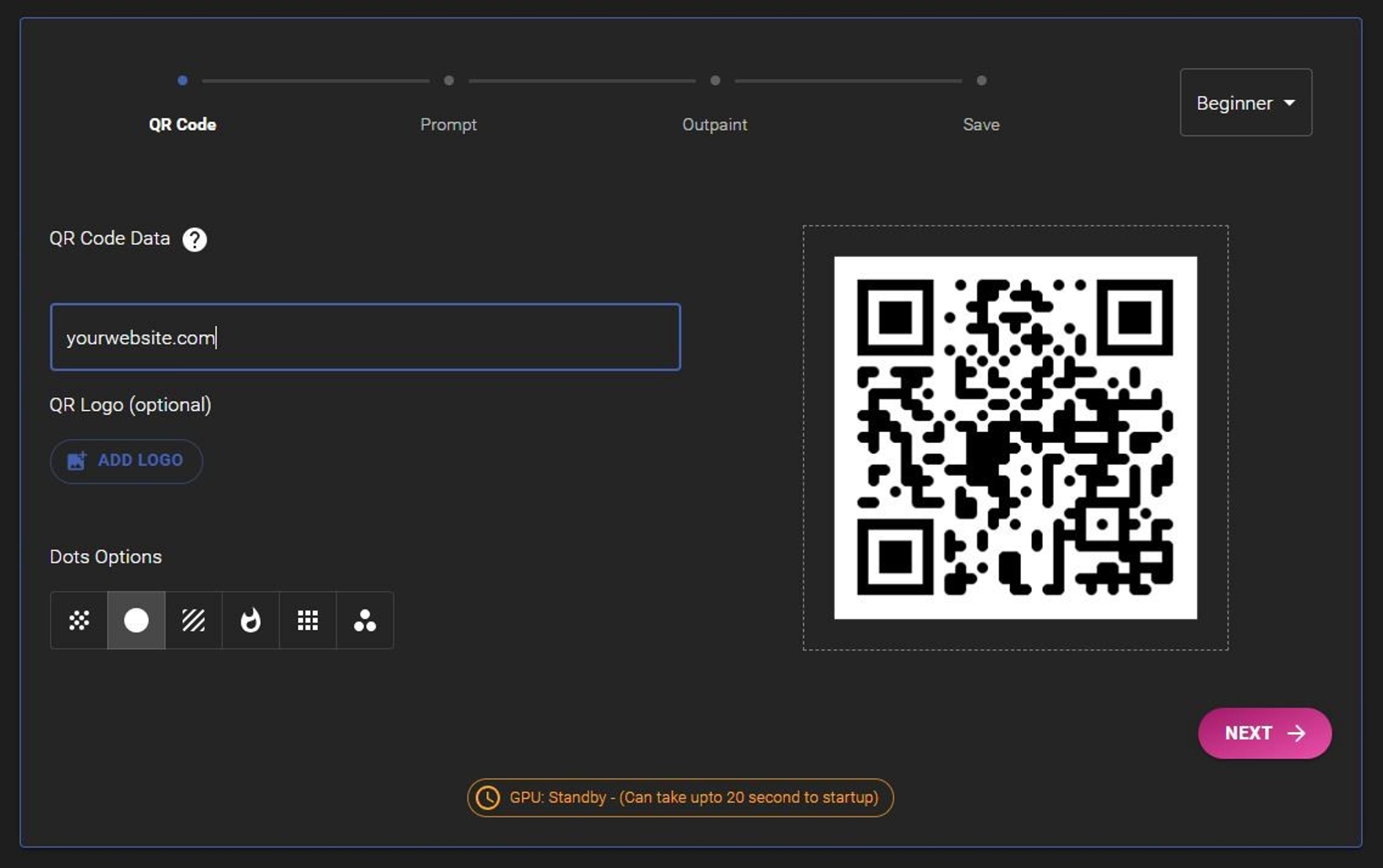 Image that shows where to enter the QR Code data