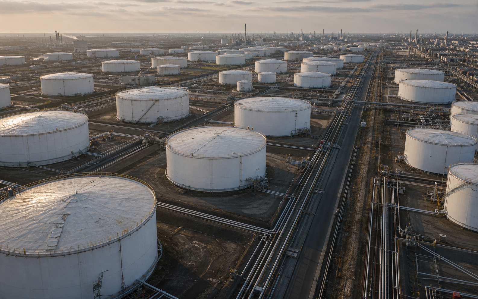 Aerial view of a large storage tank terminal